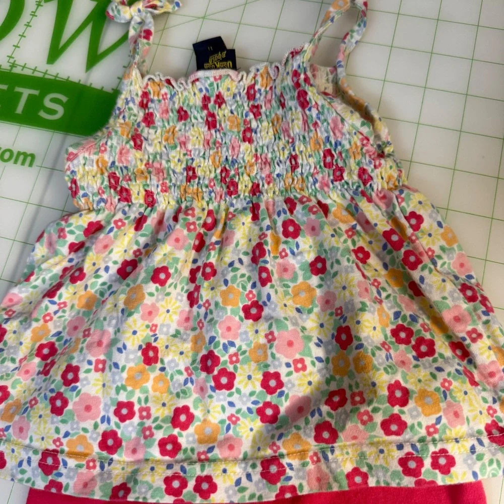 Vintage y2K Oshkosh Bgosh Tie Floral Tank Top Shirts Outfit Set Girls 12 months